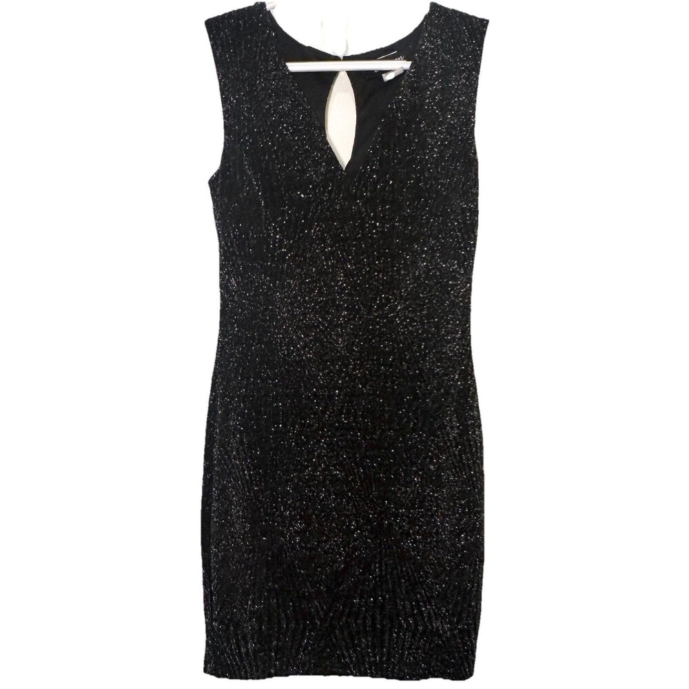 Grayson Black Glitter Shimmer Sleeveless Sheath Dress Keyhole Back L Runs Small
